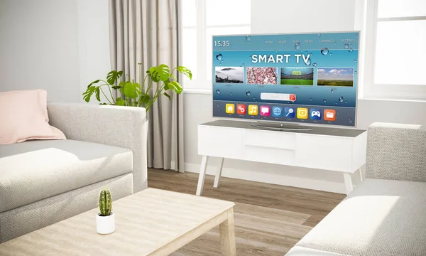 Fernseher Smart Skandinavischen Interieur Mit Grau — Stockfoto