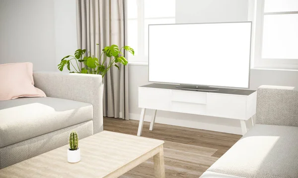 Weißer Fernseher Auf Wohnzimmer Attrappe — Stockfoto