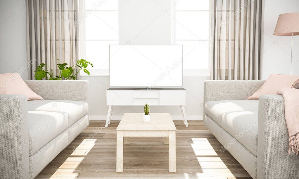white television on living room mock up