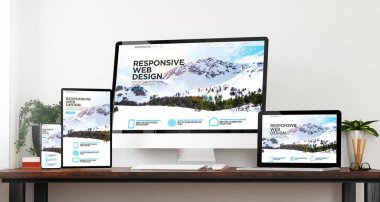 Önden Görünüm duyarlı dağ aygıtları ev sitesi 3d render