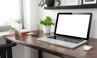 ev ofis mockup 3d render laptop