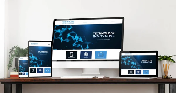 正面応答技術ウェブサイトのデバイスのホームページ レンダリング — ストック写真