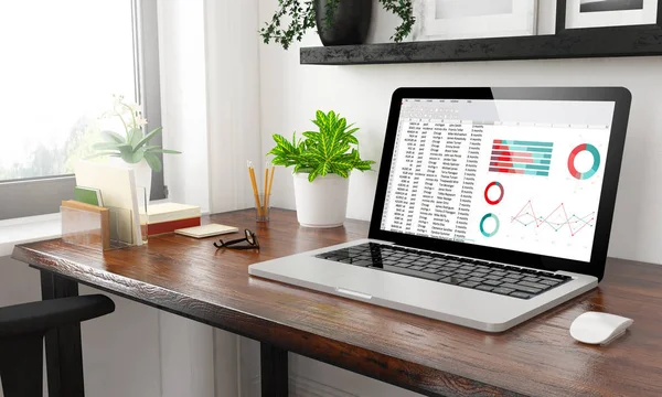 Laptop Home Office Spreadsheet Rendering — Stock Photo, Image