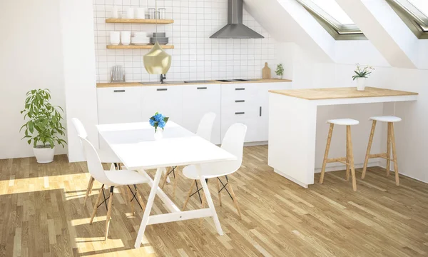 阁楼公寓最低豪华厨房3D渲染 — 图库照片