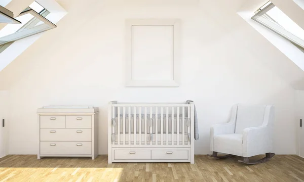 Plakát Mockup Baby Room Renderelés — Stock Fotó