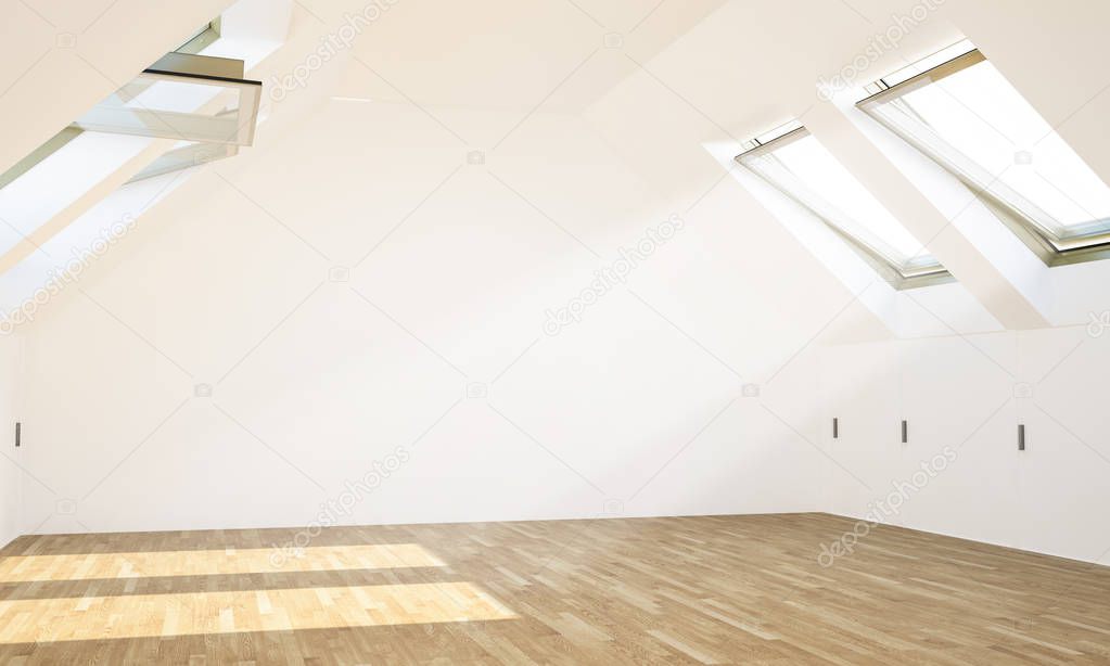3d rendering of empty attic room 