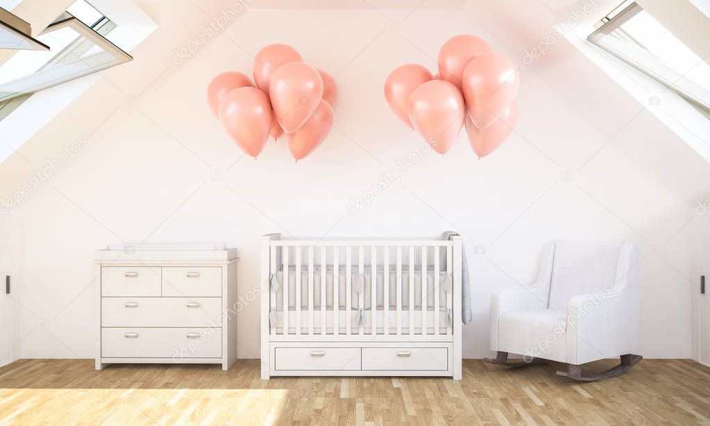 baby room on attic 3d rendering
