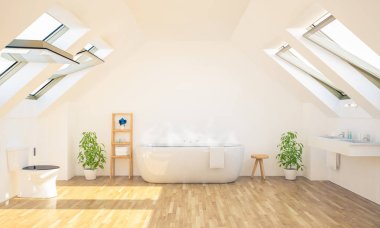 Sıcak banyo banyo hazır. Banyo 3D hazırlanıyor.