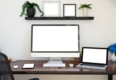 duyarlı cihazlar ve fotoğraf çerçeveleri mockup 3d render
