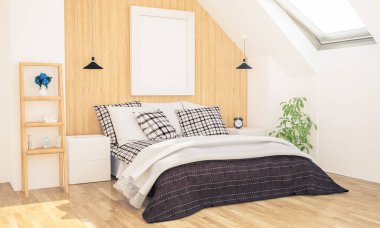 3D yatak odasındaki afiş