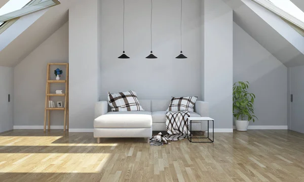 Wohnzimmer Auf Dem Dachboden Rendering — Stockfoto