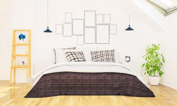 Bedroom Photo Frames Wall Mockup Rendering — Stok Foto