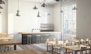 Modern tasarım kahve dükkanı 3D görüntüleme