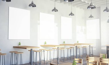 Modern tasarım kahve dükkanının dört poster modeli.