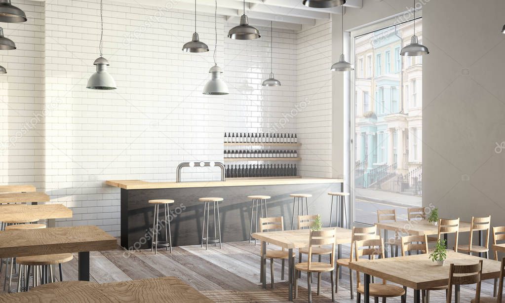 Modern design coffee shop 3d rendering