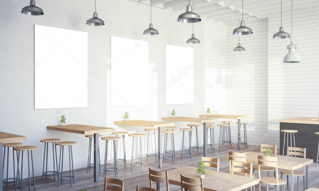 three poster mockup on 3d rendering Modern design coffee shop