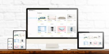 çevrimiçi alışveriş 3d render gösteren duyarlı cihazlar
