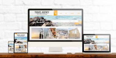 duyarlı cihazlar gösterilen ajans Web sitesi 3d render seyahat