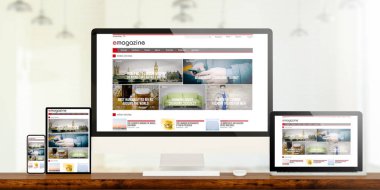 responsive devices showing e-magazine website 3d rendering clipart