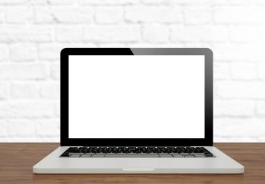 3D render beyaz ekran laptop üstünde okul sırası