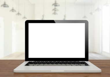 3D render beyaz ekran laptop üstünde okul sırası