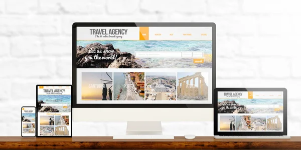 Dispositivi Reattivi Che Mostrano Sito Web Dell Agenzia Viaggi Rendering — Foto Stock