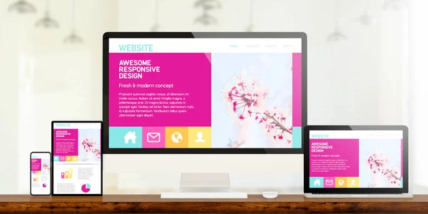 Dispositivos Sensibles Que Muestran Impresionante Diseño Web Renderizado — Foto de Stock