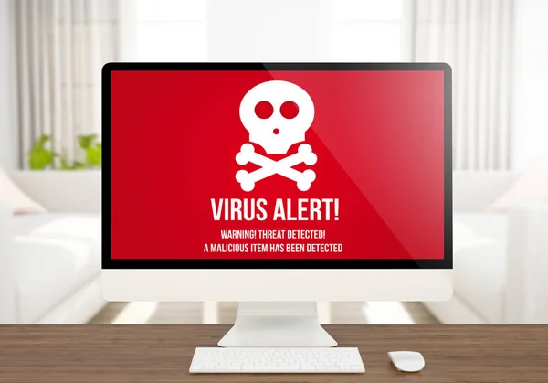 Rendu Ordinateur Écran Alerte Virus Sur Bureau — Photo