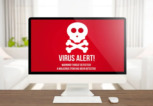 Rendering Virus Alert Screen Dator Skrivbordet — Stockfoto