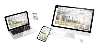 İç tasarım web sitesine sahip uçan aygıtlar yanıt veren 3D tasarım