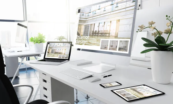 Office Responsive Devices Interior Design Rendering — Stock fotografie