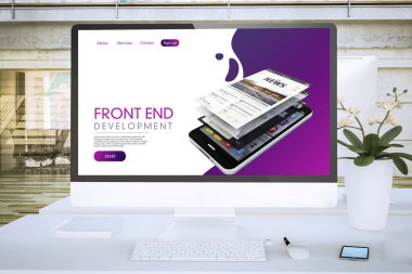 ön ekran bilgisayarda office mockup 3d render