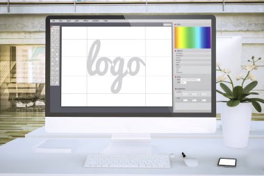 grafik tasarım ekran bilgisayarda office mockup 3d render