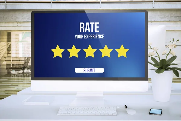 Rating Review Screen Computer Office Mockup Rendering — Stock Photo, Image