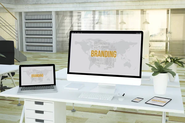 Responsieve Apparaten Branding Studio Rendering — Stockfoto