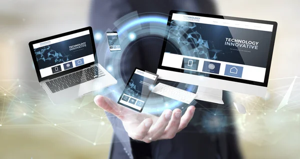 Zakenman Hand Met Innovatieve Digitale Technologie Website — Stockfoto