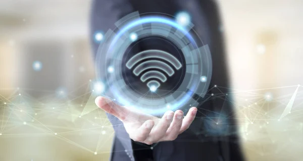 Business Man Hand Digital Wifi Icon — стоковое фото