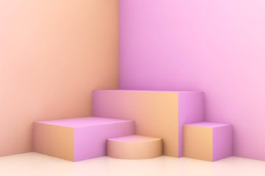 pembe ve turuncu pastel sahne 3d render