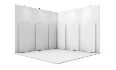 altı toplamaları 3d render izole mockup ile Fuar Standı
