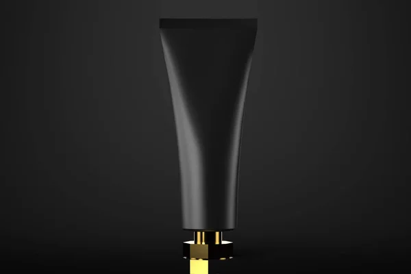 Maqueta Tubo Cosmético Renderização Preto Ouro — Fotografia de Stock