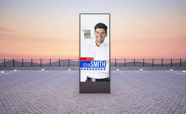 political marketing vertical advertisement mockup on evening street 3d rendering
