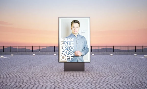 Μόδα Διαφήμιση Κάθετη Αφίσα Πινακίδα Στην Πόλη Βράδυ Απόδοση Μαέλα — Φωτογραφία Αρχείου