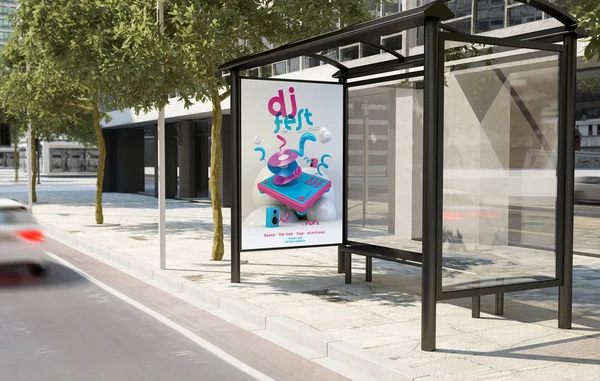 Przystanek Autobusowy Fest Billboard Renderowania — Zdjęcie stockowe