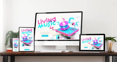 Önden Görünüm cihazlar müzik Web sitesi 3d render