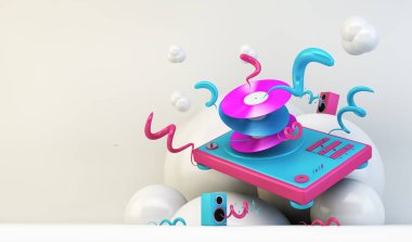DJ pikap soyut illüstrasyon 3D render