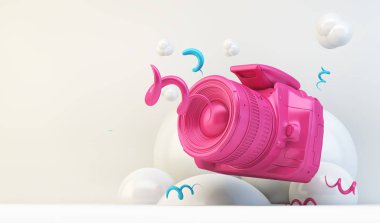 Beyaz arka plan 3D render illüstrasyon pembe kamera