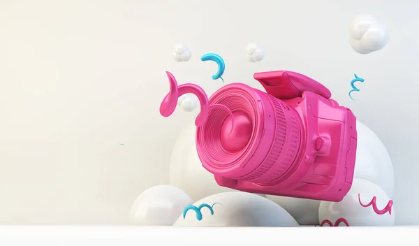 Pink Camera White Background Rendering Illustration — Stock Photo, Image