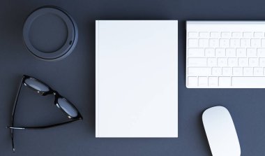 dikey kitap kapak üst görünüm mockup 3D render