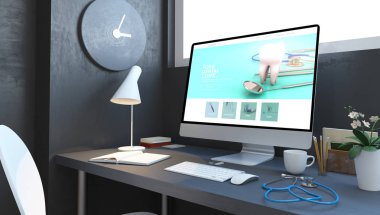doktorlar masaüstü diş kliniği web sitesi mockup 3d render