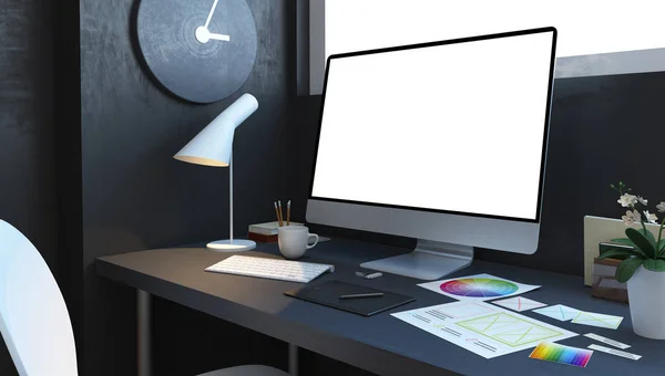 web or graphic designer workplace mockup interior 3d rendering